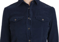 Acht Cotton Blue Corduroy Long Sleeves Shirt Top Blouse