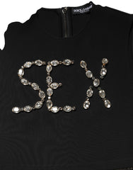 Dolce & Gabbana Black Jersey Lace Ruching Rhinestone Tank Top