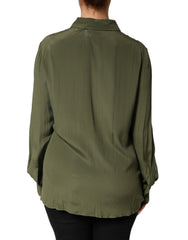 Boutique Moschino Top Green Acetate Collared Long Sleeves Floral Top