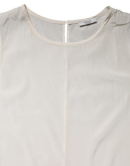 Peserico Off White Silk Stretch Roundneck Sleeveless Tank Top