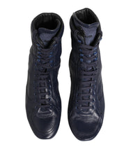 Dolce & Gabbana Dark Blue Deer Leather Mid Calf Boots Shoes