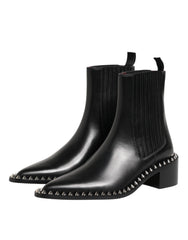 Dolce & Gabbana Black Studded Chelsea Short Ankle Boots Shoes
