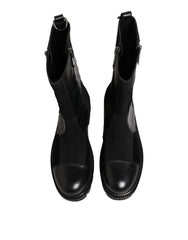 Dolce & Gabbana Black Patchwork Leather Mid Calf Boot  Shoes