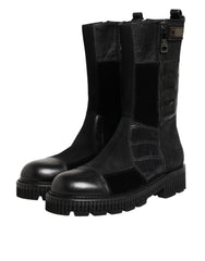 Dolce & Gabbana Black Patchwork Leather Mid Calf Boot  Shoes