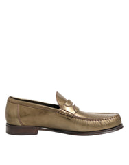 Dolce & Gabbana Gold Leather Slip On Dress Men Loafers Shoes