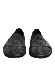 Dolce & Gabbana Black Jacquard Leather Slip On Loafers Shoes