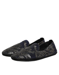 Dolce & Gabbana Black Jacquard Leather Slip On Loafers Shoes
