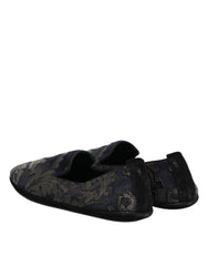 Dolce & Gabbana Black Jacquard Leather Slip On Loafers Shoes