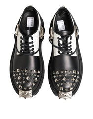 Dolce & Gabbana Black White Studded Men Formal Derby Shoes