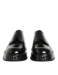 Dolce & Gabbana Black Calfskin Leather Men Derby Dress Shoes