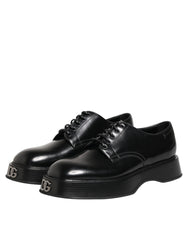 Dolce & Gabbana Black Calfskin Leather Men Derby Dress Shoes