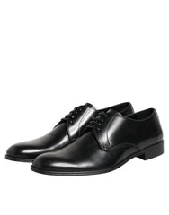 Dolce & Gabbana Black Calfskin Leather Derby Dress Shoes