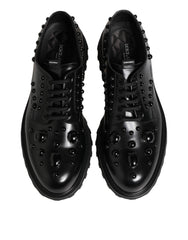 Dolce & Gabbana Black Leather Studded Men Formal Derby  Shoes