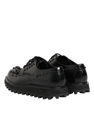 Dolce & Gabbana Black Leather Studded Men Formal Derby  Shoes