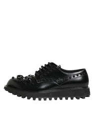 Dolce & Gabbana Black Leather Studded Men Formal Derby  Shoes