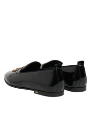 Dolce & Gabbana Black Leather Gold Crown Mens Loafers Shoes