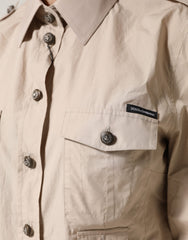 Dolce & Gabbana Beige Collared Long Sleeve Cotton Shirt Top