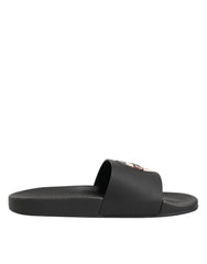 Dolce & Gabbana Black Leather Slides Sandals Beachwear Shoes