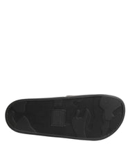 Dolce & Gabbana Black Leather Slides Sandals Beachwear Shoes