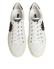 Dolce & Gabbana White Leather Heart Embellished Sneakers Shoes
