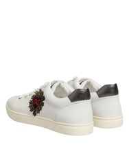 Dolce & Gabbana White Leather Heart Embellished Sneakers Shoes