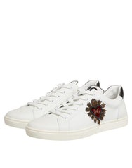 Dolce & Gabbana White Leather Heart Embellished Sneakers Shoes