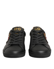 Dolce & Gabbana Black Leather Heart Embellished Sneakers Shoes