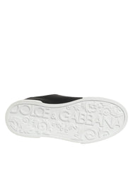 Dolce & Gabbana Black Leather Heart Embellished Sneakers Shoes