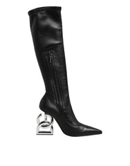 Dolce & Gabbana Black Leather DG Logo Knee High Boots Shoes
