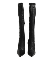 Dolce & Gabbana Black Leather DG Logo Knee High Boots Shoes