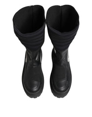 Dolce & Gabbana Black Leather Mid Calf Biker Boots Shoes