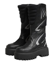 Dolce & Gabbana Black Leather Mid Calf Biker Boots Shoes