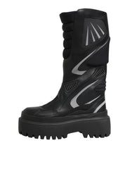 Dolce & Gabbana Black Leather Mid Calf Biker Boots Shoes