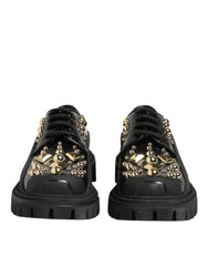 Dolce & Gabbana Black Leather Jeweled Crystals Derby Shoes