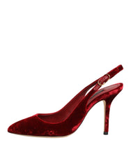 Dolce & Gabbana Red Suede High Heels Slingbacks Sandals Shoes