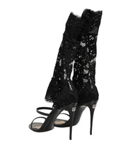 Dolce & Gabbana Black Floral Lace Heels SANDALS Shoes