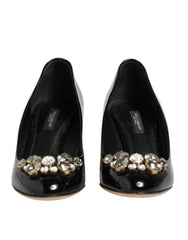 Dolce & Gabbana Black Leather Crystals Heels Pumps Shoes
