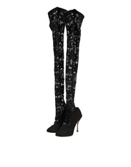 Dolce & Gabbana Black Taormina Lace Socks Pumps Boots Shoes