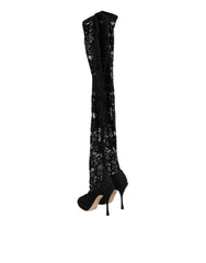 Dolce & Gabbana Black Taormina Lace Socks Pumps Boots Shoes