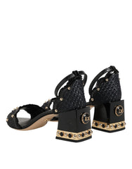 Dolce & Gabbana Black Studded Ankle Strap Sandals Shoes