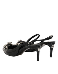 Dolce & Gabbana Black Patent Leather Crystal Slingback Shoes