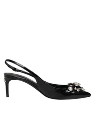 Dolce & Gabbana Black Patent Leather Crystal Slingback Shoes