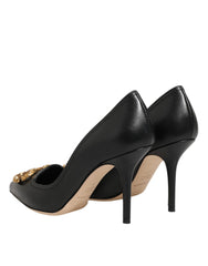 Dolce & Gabbana Black Leather DG Amore Heels Pumps Shoes