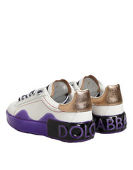 Dolce & Gabbana White Purple Leather Low Top Sneaker Shoes