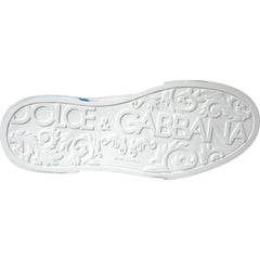 Dolce & Gabbana White Blue Logo Low Top Leather Sneakers Shoes