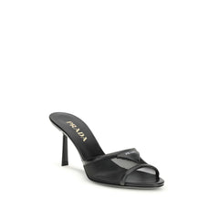Prada Black Calf Leather Bos Taurus Stiletto Heel Sandals