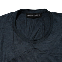 Dolce & Gabbana Dark Blue Silk Crew Neck Short Sleeve T-shirt