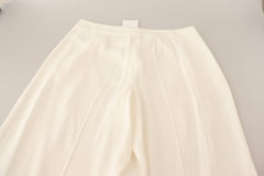 Tonello White High Waist Pleated Straight Formal Trouser Pants