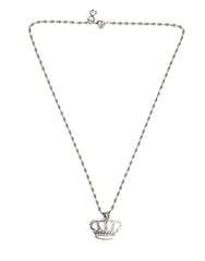 Dolce & Gabbana Silver Tone Brass Chain Crown Crystal Pendant  Necklace