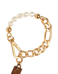 Dolce & Gabbana Gold Tone Brass Faux Pearl Logo Embellish Charm Bracelet